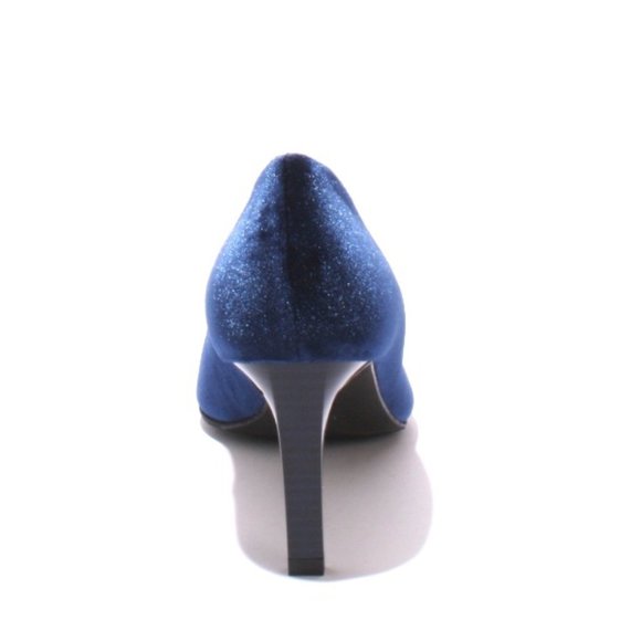 ITALIAN Navy Velour Leather Pointy Toe Heel Pumps - Picture 5 of 8